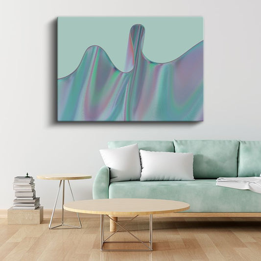 Holografik Dalgalar - Pastel Mint Üç Boyutlu Kanvas Tablo