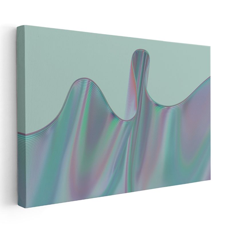 Holografik Dalgalar - Pastel Mint Üç Boyutlu Kanvas Tablo