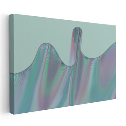 Holografik Dalgalar - Pastel Mint Üç Boyutlu Kanvas Tablo