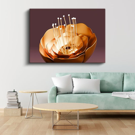 Altın Çiçek - Geometrik Minimalist Heykel Kanvas Tablo