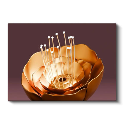 Altın Çiçek - Geometrik Minimalist Heykel Kanvas Tablo