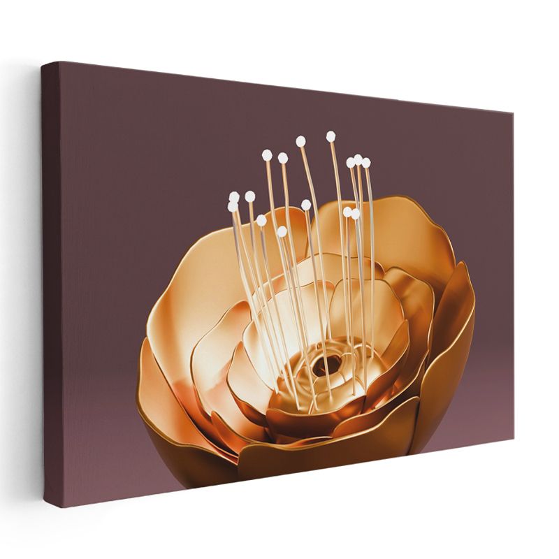 Altın Çiçek - Geometrik Minimalist Heykel Kanvas Tablo