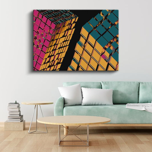 Küp Mimarisi - Canlı Renkli 3D Yapı Kanvas Tablo