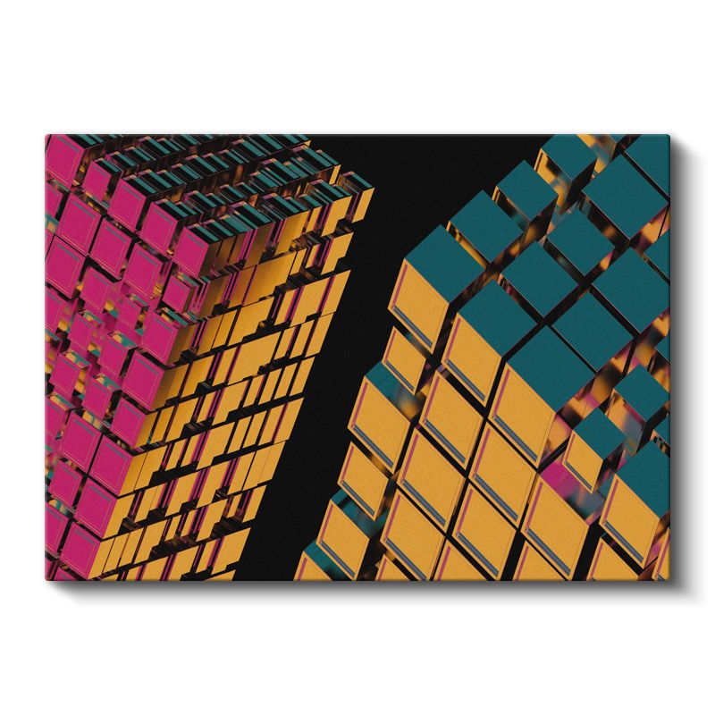 Küp Mimarisi - Canlı Renkli 3D Yapı Kanvas Tablo