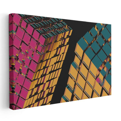 Küp Mimarisi - Canlı Renkli 3D Yapı Kanvas Tablo