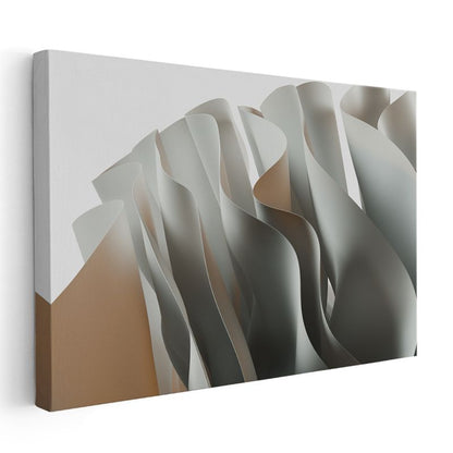 Kağıt Kıvrımları - Monokrom Minimalist Heykel Kanvas Tablo