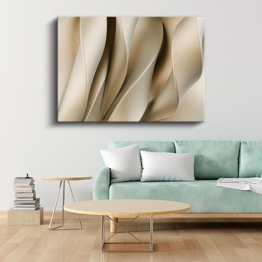 Zarif Dalgalar - Bej Tonlarında Minimalist Soyut Kanvas Tablo