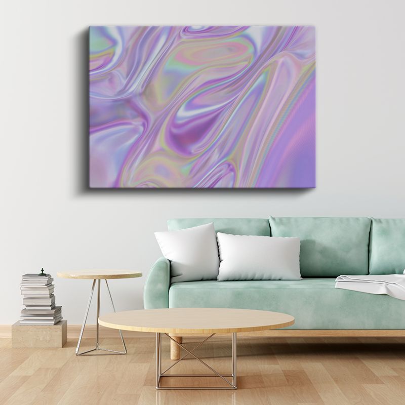 Holografik Akış - Mor Pembe Soyut Dalga Desenleri Kanvas Tablo