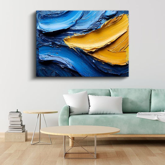 Okyanus Derinliği - Mavi Sarı Kontrast Dokulu Soyut Kanvas Tablo