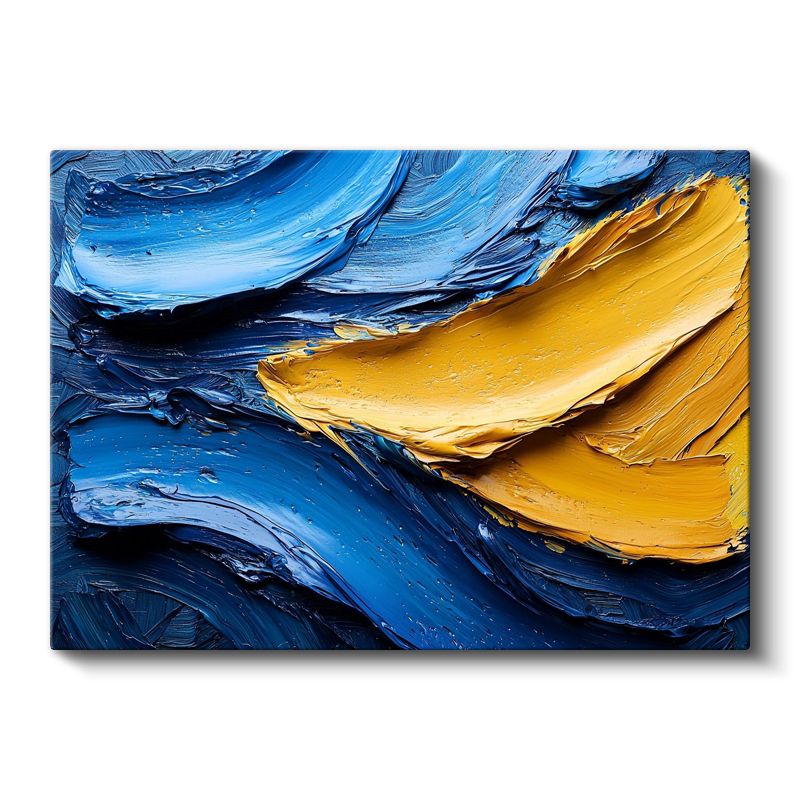 Okyanus Derinliği - Mavi Sarı Kontrast Dokulu Soyut Kanvas Tablo
