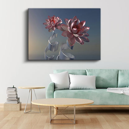 Metalik Nilüferler - Üç Boyutlu Çiçek Tasarımı Kanvas Tablo