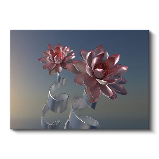 Metalik Nilüferler - Üç Boyutlu Çiçek Tasarımı Kanvas Tablo