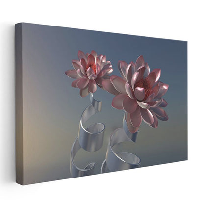 Metalik Nilüferler - Üç Boyutlu Çiçek Tasarımı Kanvas Tablo