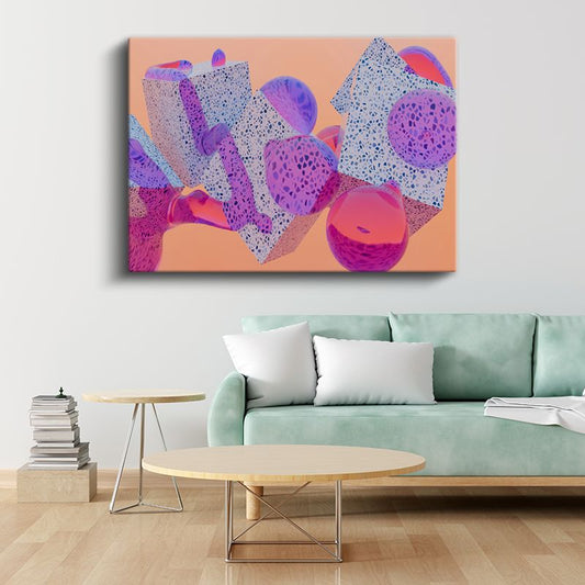 Geometrik Canlılık - Mercan Mor Üç Boyutlu Şekiller Kanvas Tablo