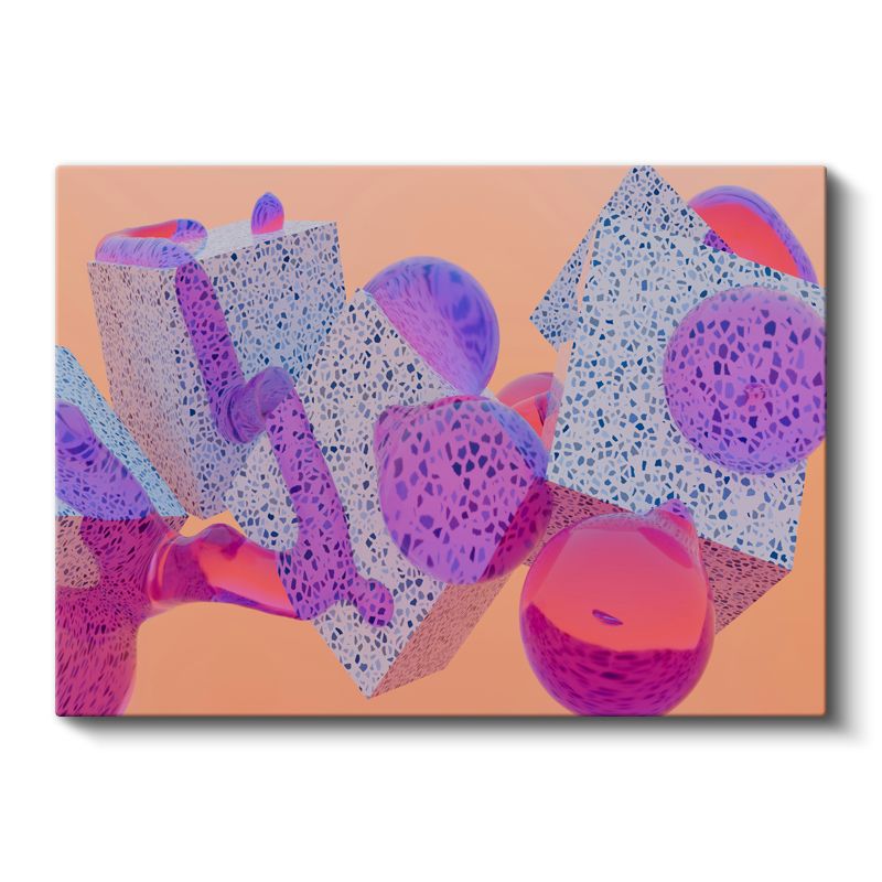 Geometrik Canlılık - Mercan Mor Üç Boyutlu Şekiller Kanvas Tablo