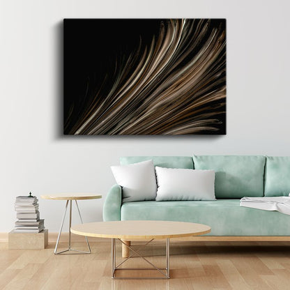 Altın Işıltı - Siyah Zeminde Dramatik Çizgiler Kanvas Tablo