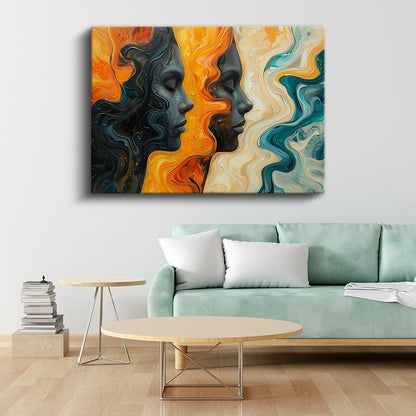 Ruhsal Portreler - Akan Renklerle Soyut Yüz Siluetleri Kanvas Tablo
