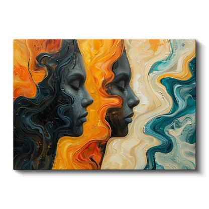 Ruhsal Portreler - Akan Renklerle Soyut Yüz Siluetleri Kanvas Tablo