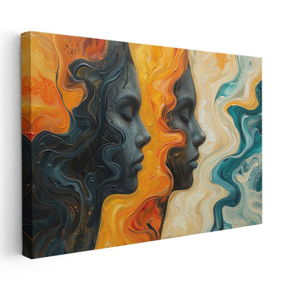 Ruhsal Portreler - Akan Renklerle Soyut Yüz Siluetleri Kanvas Tablo