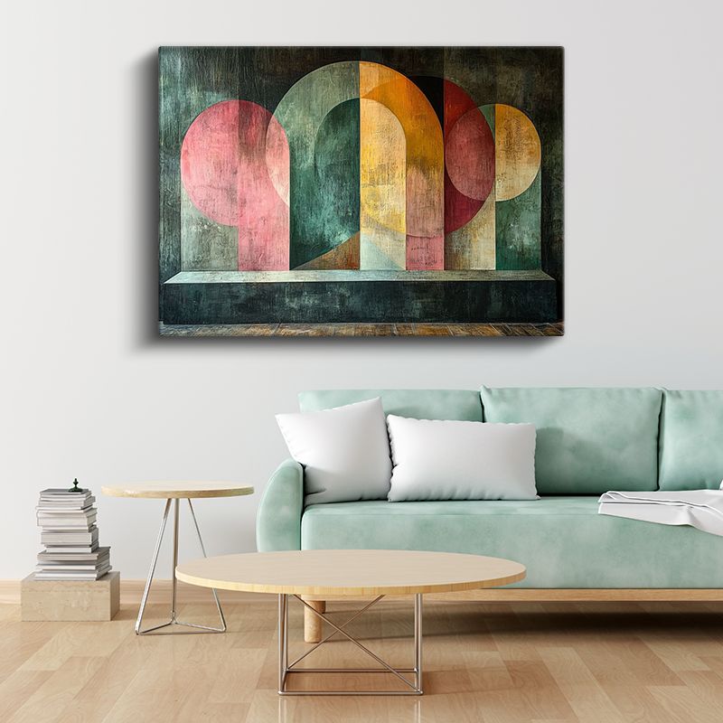 Geometrik Harmoni - Renkli Yarım Dairelerle Modern Kompozisyon Kanvas Tablo