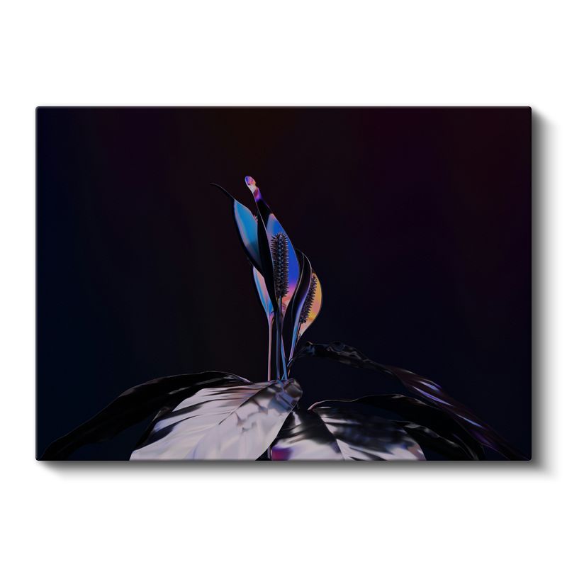 Gece Çiçeği - Metalik Mavi Tonlarda Stilize Flora Kanvas Tablo