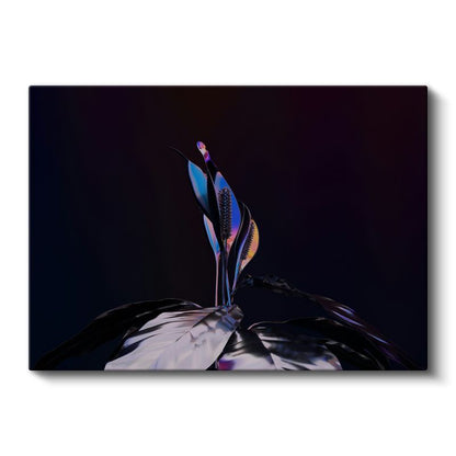 Gece Çiçeği - Metalik Mavi Tonlarda Stilize Flora Kanvas Tablo