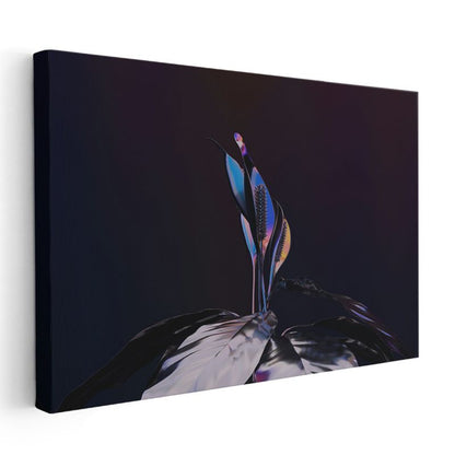 Gece Çiçeği - Metalik Mavi Tonlarda Stilize Flora Kanvas Tablo