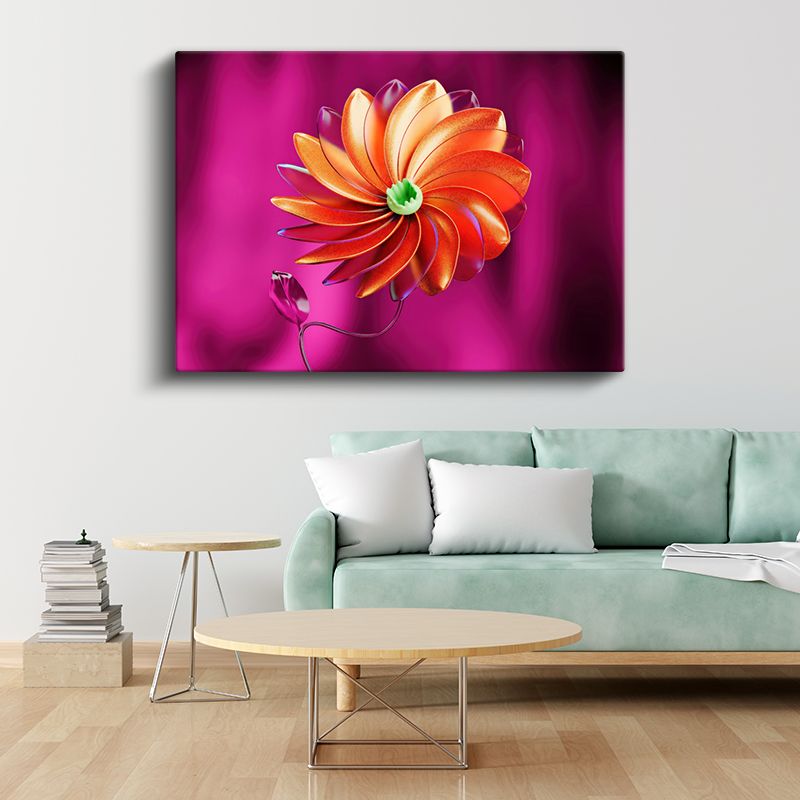 Turuncu Spiral - Fuşya Zeminde 3D Çiçek Formu Kanvas Tablo
