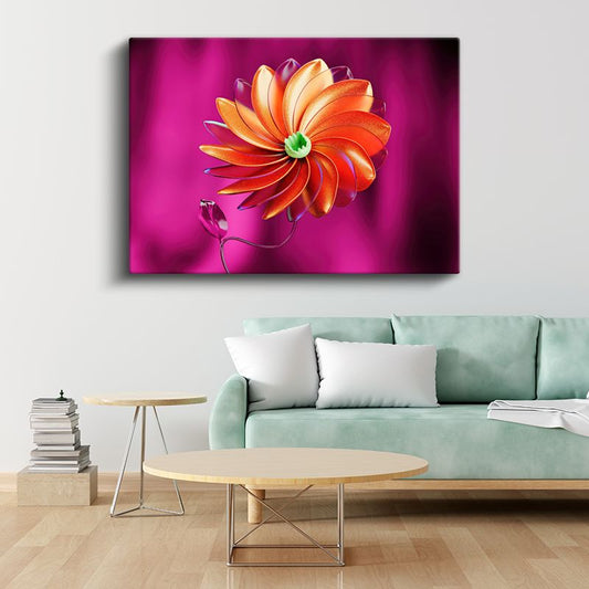 Turuncu Spiral - Fuşya Zeminde 3D Çiçek Formu Kanvas Tablo