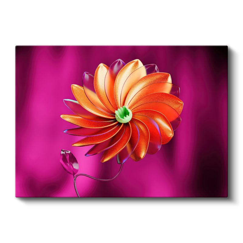 Turuncu Spiral - Fuşya Zeminde 3D Çiçek Formu Kanvas Tablo