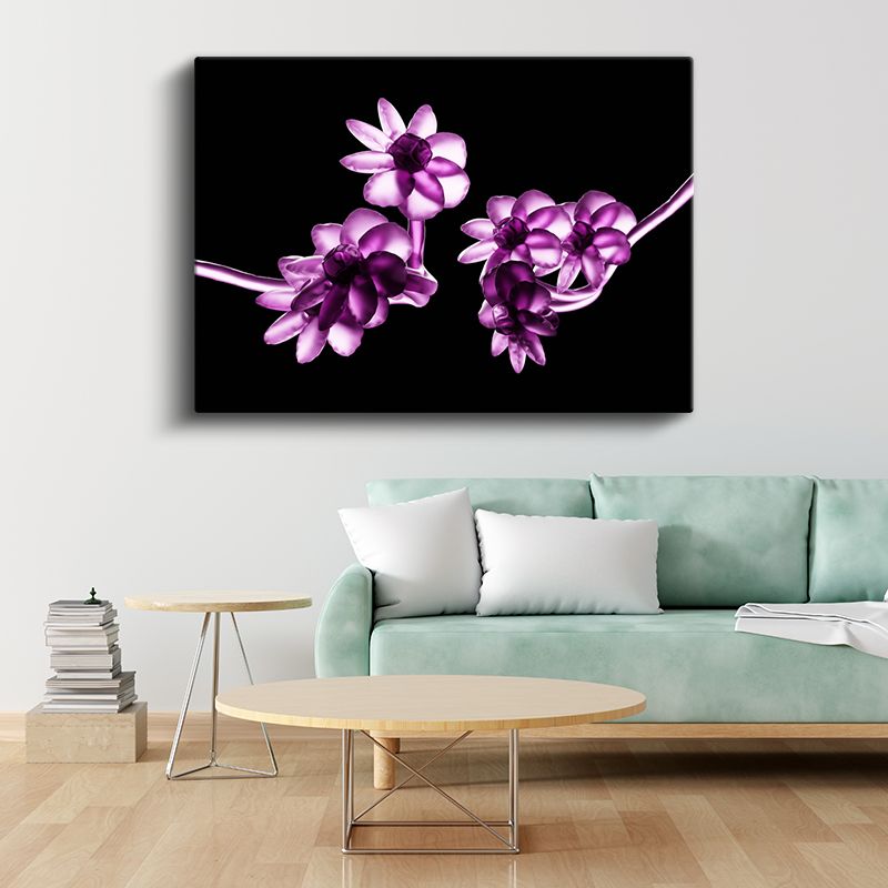 Mor Çiçekler - Dijital Flora Vektörel Kanvas Tablo
