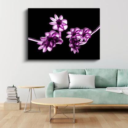 Mor Çiçekler - Dijital Flora Vektörel Kanvas Tablo