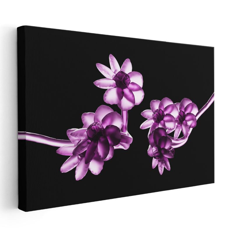 Mor Çiçekler - Dijital Flora Vektörel Kanvas Tablo