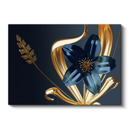 Zarif Çiçek - Altın ve Lacivert Kontrast Kanvas Tablo