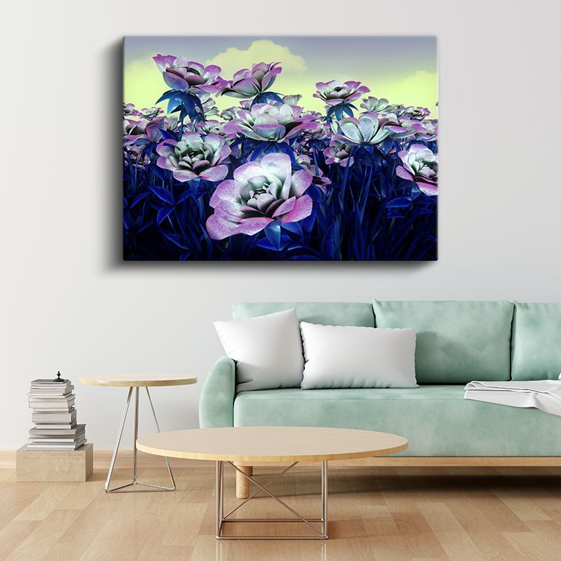 Mor Çiçekler - Dijital Bahçe Vektörel Kanvas Tablo