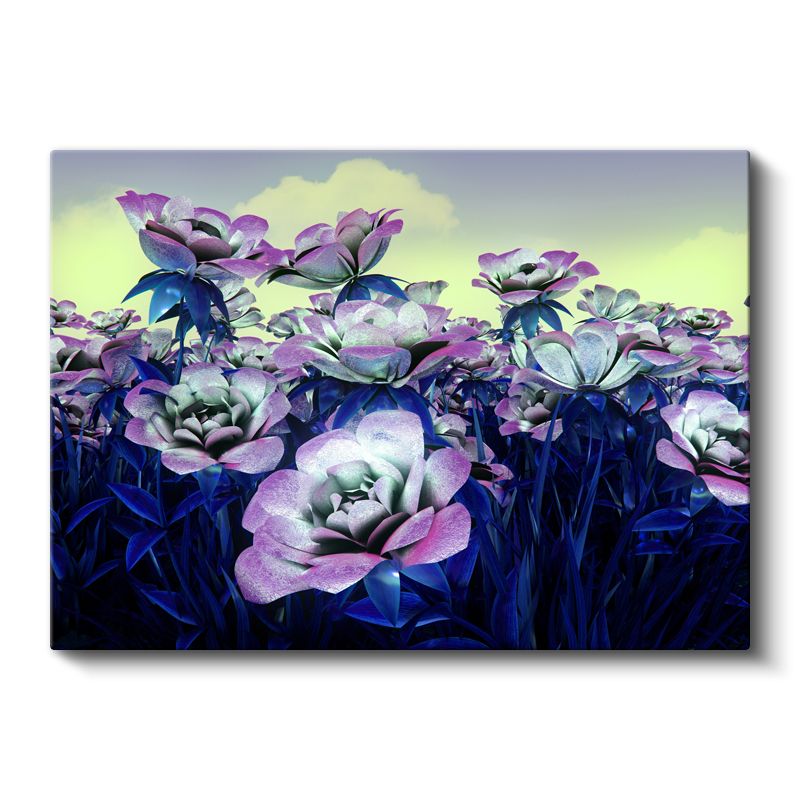 Mor Çiçekler - Dijital Bahçe Vektörel Kanvas Tablo