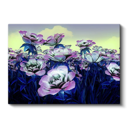 Mor Çiçekler - Dijital Bahçe Vektörel Kanvas Tablo