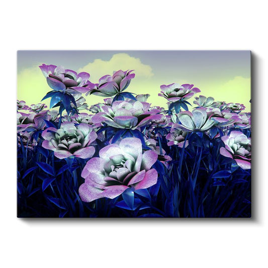Mor Çiçekler - Dijital Bahçe Vektörel Kanvas Tablo