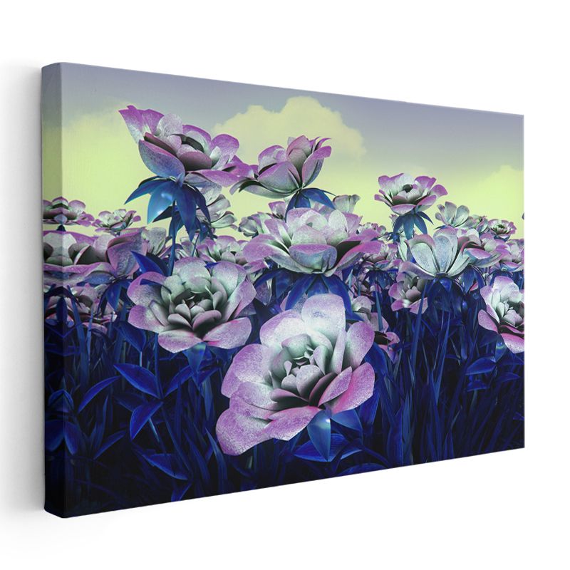 Mor Çiçekler - Dijital Bahçe Vektörel Kanvas Tablo