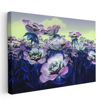 Mor Çiçekler - Dijital Bahçe Vektörel Kanvas Tablo