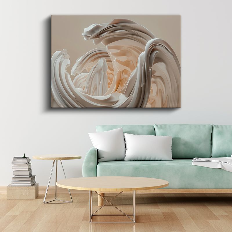 Krem Dalgalar - Minimalist 3D Formlar Kanvas Tablo