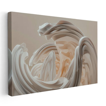 Krem Dalgalar - Minimalist 3D Formlar Kanvas Tablo