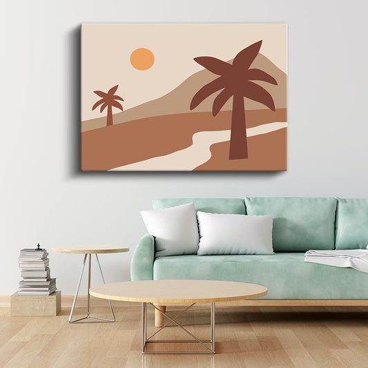 Çöl Silueti - Minimalist Palmiye Vektörel Kanvas Tablo