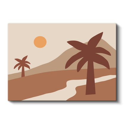 Çöl Silueti - Minimalist Palmiye Vektörel Kanvas Tablo