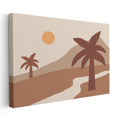 Çöl Silueti - Minimalist Palmiye Vektörel Kanvas Tablo