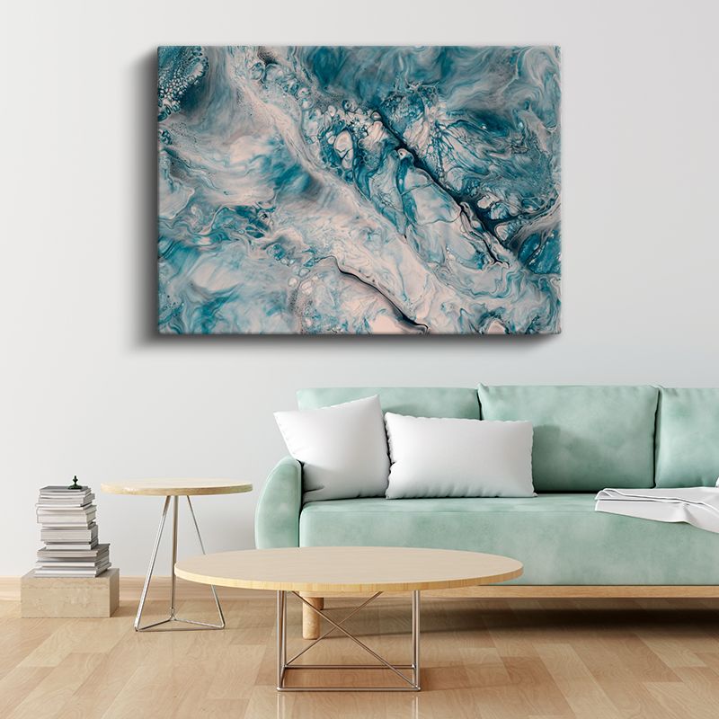 Turkuaz Mermer - Akışkan Desenler Soyut Kanvas Tablo