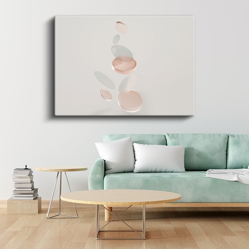 Yüzen Diskler - Pembe Gri Tonlarında Minimalist Geometrik Kompozisyon Kanvas Tablo