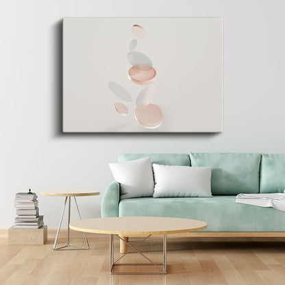 Yüzen Diskler - Pembe Gri Tonlarında Minimalist Geometrik Kompozisyon Kanvas Tablo