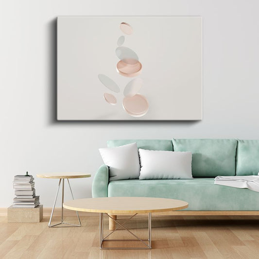 Yüzen Diskler - Pembe Gri Tonlarında Minimalist Geometrik Kompozisyon Kanvas Tablo