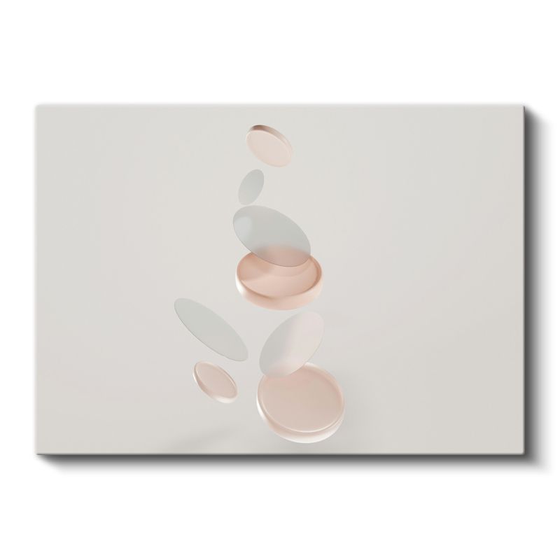 Yüzen Diskler - Pembe Gri Tonlarında Minimalist Geometrik Kompozisyon Kanvas Tablo